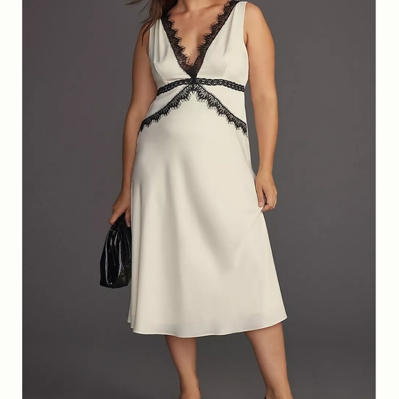 Anthroplogie lace trim v neck slip dress - Picture 2 of 9